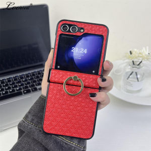 Luxury Ring Holder Rhombus Case for Samsung Galaxy Z Flip 6 5 4 3 Bracket Stand Lattice Shockproof Cover for Samsung ZFlip flip6