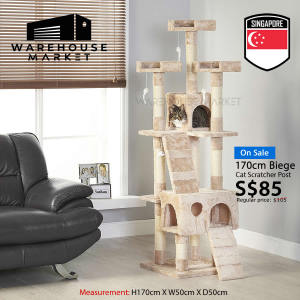 170CM Cat Tree | Multi-Level Cat Scratching Post & Cat Condo | Cat Tower with Hammock Cave & Perches | Indoor Cat Furniture | Ready Stock Singapore