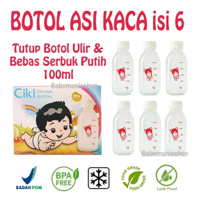 Botol ASI Kaca Ciki Ulir Kuning 60ml Isi 4 / 120ml Isi 3/Ulir Putih 100ml isi 6 Breastmilk Glass Bottle / Botol Jus / Kaldu MPASI Babymaniashop Perlengkapan MPASI