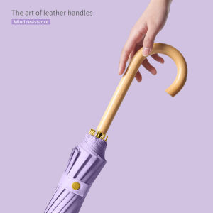 16 bone wood curved handle straight umbrella small fresh plain simple long handle umbrella large double umbrella