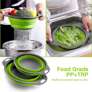 Silicone Round Folding Vegetable Fruits Washing Drain Basket Colander Strainer Collapsible Drainer