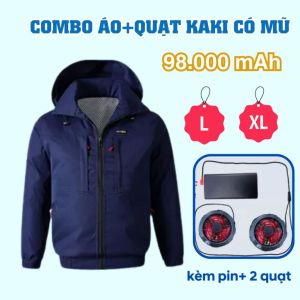 Áo Điều Hòa 2 Quạt Chính Hãng Zlife Vải Kaki Siêu Bền Có Mũ Pin 98.000mAh Thời Gian Dùng 48 Tiếng