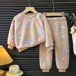 Autumn Winter Sleepwear Flannel Pajamas For Girls Boys Long Sleeve Tops+Pants Suits Fashion Home Clothing Baby Kid Sleep Costume2026