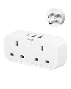 LENCENT 5 in 1 Charger with 2 AC Outlet and 1 Type-C and 2 USB Ports Plug Extension 2 Way Multi Charger Plug Adaptor Wall Socket for Home Office 13A 3250W