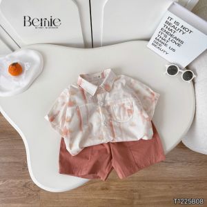 Set sơ mi cho bé trai áo tay ngắn họa tiết loang kèm quần short bé trai 11 tới 28kg BERNIE T1225B08