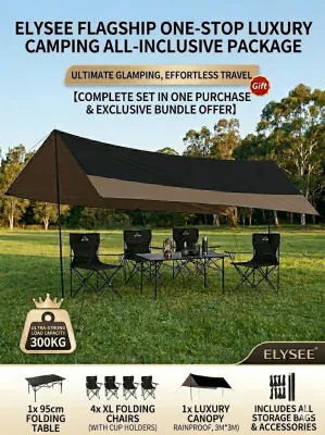 【Black 3-piece set】【Elysee】 (2 CHAIRS 1 TABLE )camping Portable Outdoor foldable chair light Beach chair fishing chairLeisure folding recliner table and chair set camping 95CMTABLE+CHAIR SET
