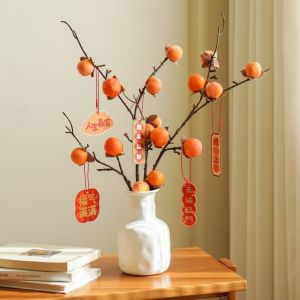 MYTHIS 8 Heads Artificial Persimmon Branch Handmade Real Touch Faux Plant Branches Decorative Fake Persimmon Fruit Home Decor