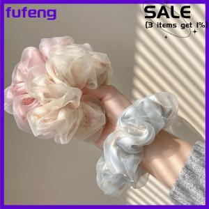 fufeng Hai Lớp Lụa Organza Scrunchies Ngọt Ngào Hoa Tóc Ban Nhạc Cho Cô Gái Tóc Đuôi Ngựa Chủ Cao Su Ban Nhạc Tóc Quan Hệ Tóc Phụ Kiện Tóc