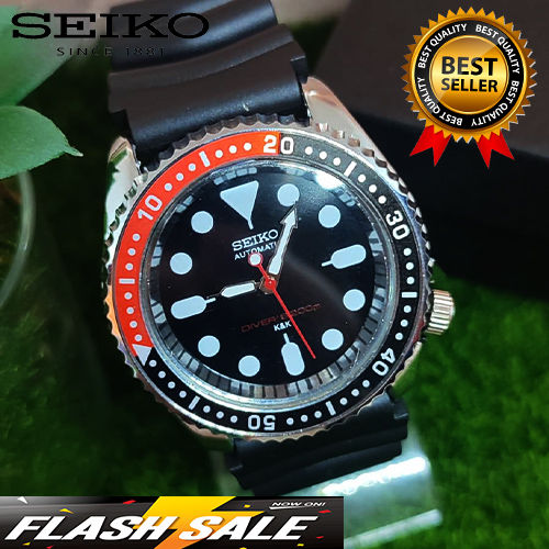 Seiko Automatic Divers Watch 200m Water Resistant Black Red Frame