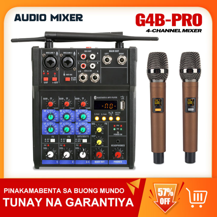 G4B-PRO Propesyonal na Audio Mixer 4 na channel na may wireless na ...