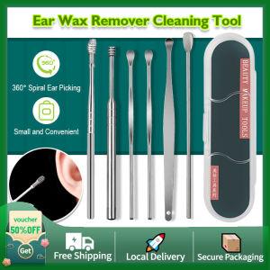 【24 hours delivery】6pcs Stainless Steels Earpick Ear Wax Remover Ear Cleaner Tool Ear-picking Artifact Pengorek Telinga Spring 挖耳勺/采耳  耳朵清洁器