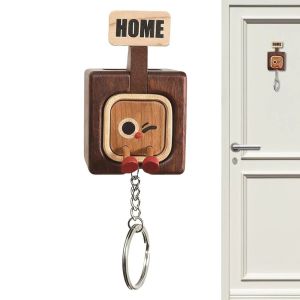 Funny Face Expressions Wooden Key Holder Wall Mount Handcrafted ic Key Hook Creative Cartoon Key Storage Rack Home Entryway