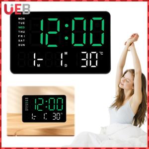 LED Digital Alarm Clock Electronic Wall Clock Temperature/Date Display Bedside Alarm Clock Multifunctional Boarderless Wall-mounted Clock for Bedroom