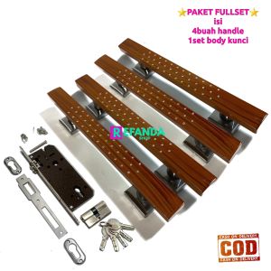 paket lengkap 4buah handle pintu rumah dan 1set lock body kunci untuk pintu depan model kupu tarung 2 daun pintu