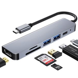 USB C Hub 6-in-1 C Type 4K HDMI Adapter with SD/TF Card Reader PD Fast Charging