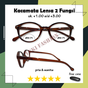FREE BOX - Kacamata Baca dan Jalan 2 Fungsi Pria Wanita Ukuran ( +100 s.d +3.00 ) Kacamata Plus Double Lensa Super Fokus Bifocal Frame Coklat Oval Lensa Transparan Gagang Per Kacamata Rabun Dekat Untuk Orang Tua Model Terbaru Ringan High Quality