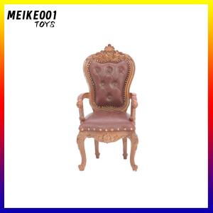 MEIKE001 1:12 Dollhouse Miniature European Armchair Footstool Retro Study Chair Furniture Model Decor Toy Doll House Accessories