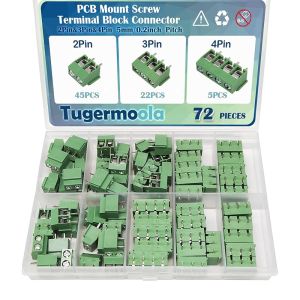 72PCS 5mm/0.2inch Pitch PCB Mount Screw Terminal Block Connector 2Pin 3Pin 4Pin Circuit Board Connectors PCB Wiring Terminals Blue