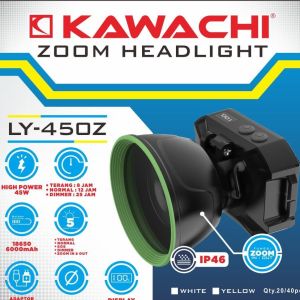 SENTER KEPALA ZOOM LED 45W KAWACHI LY-450Z - BATERAI 6.000 - ZOOM IN - DISPLAY BATERAI - TAHAN LAMA