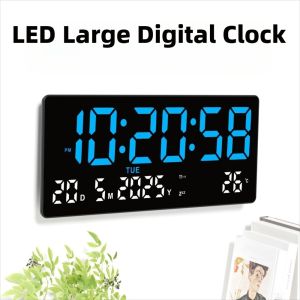 CNAIFE2 Lớn Đồng hồ treo tường kỹ thuật số Hiển thị thời gian/ngày/tuần/nhiệt độ 12/24 giờ Đồng hồ báo thức LED Chức năng đánh thức Độ sáng có thể điều chỉnh Đồng hồ để bàn điện tử Phòng ngủ