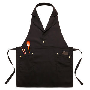 Suit Collar Design Black Work Apron Fashionable Work Apron For Restaurants And Coffee Shops