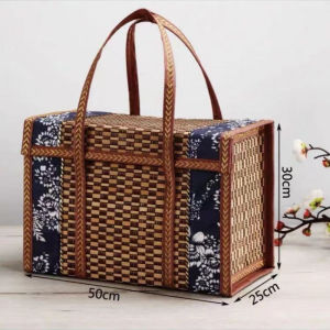 BHQ Bamboo Basket Foldable Rattan Basket Picnic Woven Basket Storage Portable Multi-Style Rattan Basket