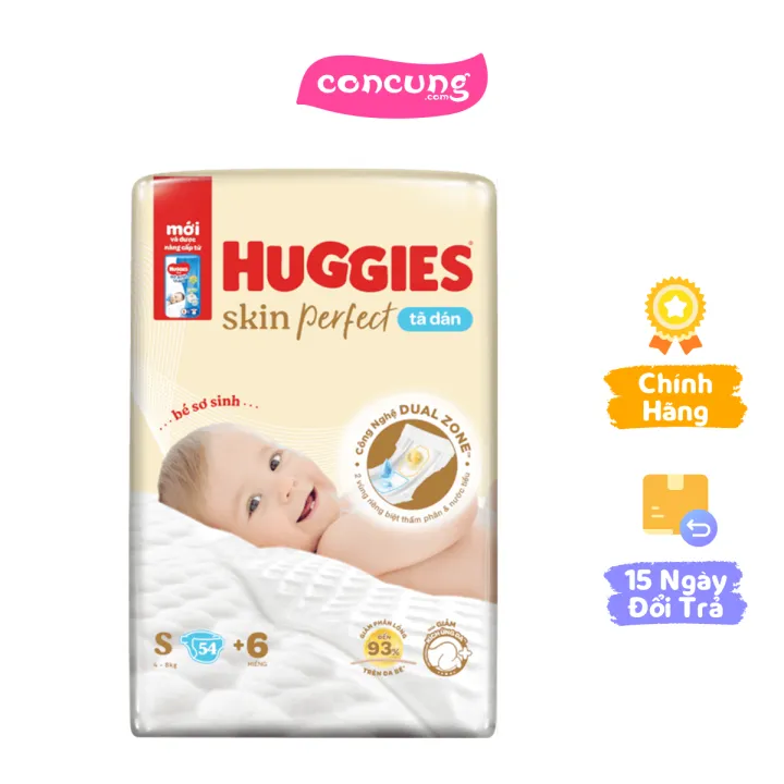 Tã dán sơ sinh Huggies Skin Perfect (S, 4-8kg, 54 miếng)