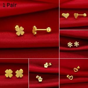 [haoh] ต่างหูแฟชั่นรูปใบโคลเวอร์สี่ใบทำจากสเตนเลสสตีลเคลือบเงาสำหรับผู้หญิงของขวัญต่างหูเกลียวสำหรับใส่ง่ายไร้สารก่อภูมิแพ้