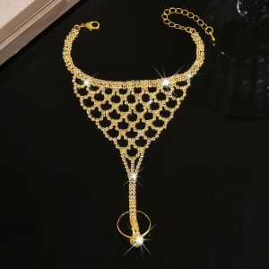 BEAUTYLADIES Rhinestone Tassel Ethnic Dance Accessory Adjustable Multi Layer Hollow Geometric Pendant Fashion Durable Golden Finger Bracelet Stage Performance