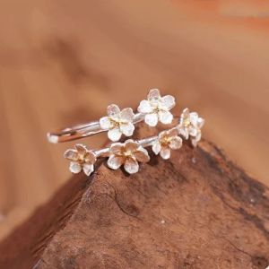 YUBAGUANB Elegant Adjustable Rings Delicate Design Vintage Women Jewelry Ins Forest Style Flower Opening Rings Women