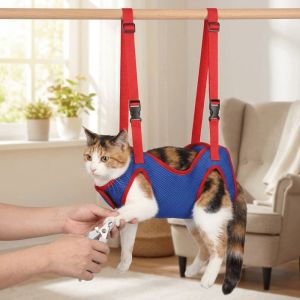 VALER Adjustable Pet Beauty Hammock Elasticity Breathable Mesh Pet Nail Trimming Hammock Cat Grooming Holder Hanging Cat Fixed Bath Bag For Cleaning