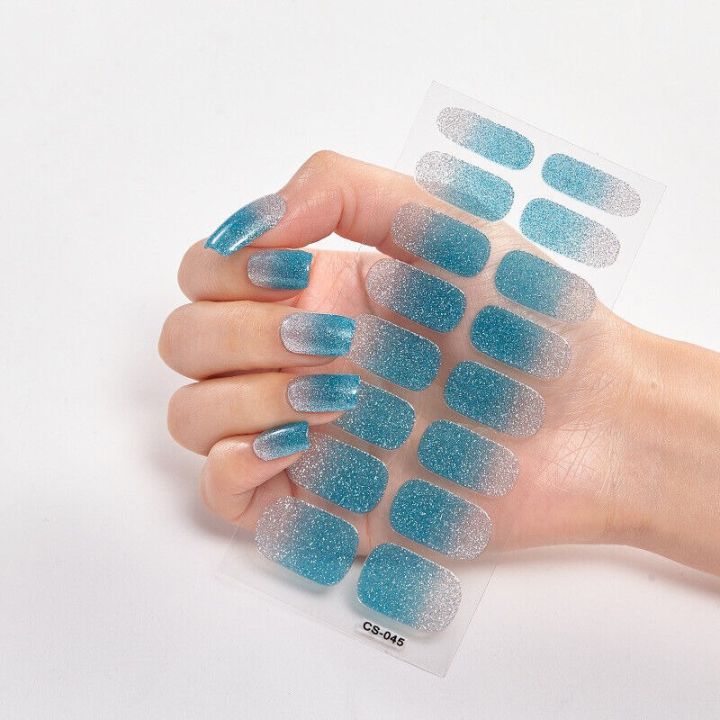 Semi Cured Gel Nail Stickers UV Lamp Required Gel Wraps 【16 nail