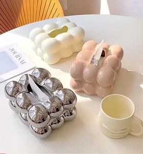 VIĆI Creative Bubble Ins Cream Cotton Morandi Ceramic Napkin Tissue Holder  Home Decoration