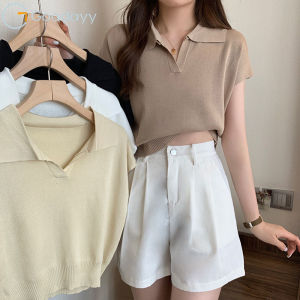 Korean Fashion Short Sleeve Knitted Croptop 4 Colors Options Blouse for Women