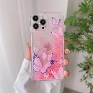 Cute Butterfly Luminous Quicksand Case for Samsung S25 S26 Ultra S24 S23 24 S25 Gloss Coque Transparent Liquid Cover Shell Funda