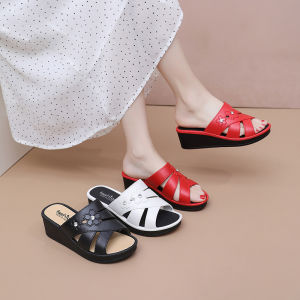 [Free Shipping] Summer PVC WomenS Casual Shoes Elegant And Soft Mom Shoes Indoor And Outdoor Wedge Heel Sandals And Slippers Wuchuan