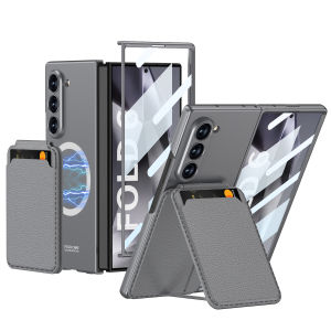 Card Holder Stand Z Fold 4 5 6 Magnetic Case Cover Detachable Wallet Wireless Charging Samsung Galaxy Z Fold6 Casing Camera/Screen Protection Hard PC Phone Case with Tempered Glass㏇0717