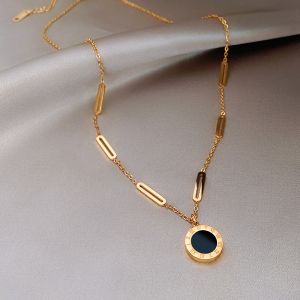 Kalung Titanium Rantai Liontin Romawi Hitam Putih Gold Anti Karat COD