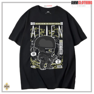 AnM Clothing - Tshirt Vintage Alien - Kaos Pria Wanita Reguler fit Desain Komik Bahan Cotton Combad 24 S Size M-XXL
