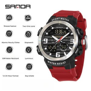 SANDA Watch for Men Teens Dual Display Luminous Waterproof Chronograph Date Boyfriend Gift