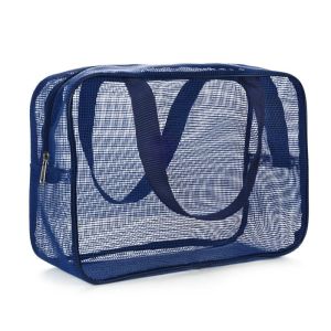 ALLLUCK Quick Dry Mesh Shower Bag Mesh Grey Blue Handhold Storage Bag Durable Large Capcity Bathroom Carry Tote Bathroom Shower Organizer