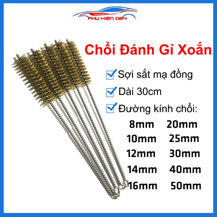Chổi đánh rỉ sét sợi đồng xoắn tròn dài 30cm, bàn chải cọ rửa, bảo quản ...