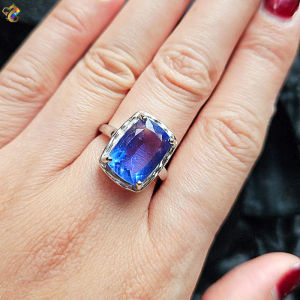 Blue Fluorite Titanium Adjustable Ring