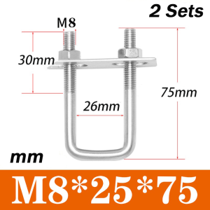 2Pcs Square U-Bolt Clamps M8/M10 Stainless Steel Square U Bolts for Camper Trailer Marine Boat