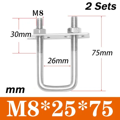 2Pcs Square U-Bolt Clamps M8/M10 Stainless Steel Square U Bolts for Camper Trailer Marine Boat