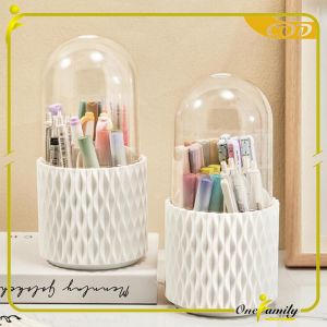 ONE-K145 Rak Kosmetik Putar 360 Derajat Dengan Tutup Transparan Serbaguna / Kotak Penyimpanan Kuas Makeup Motif / Storage Makeup Brush Multifungsi Import