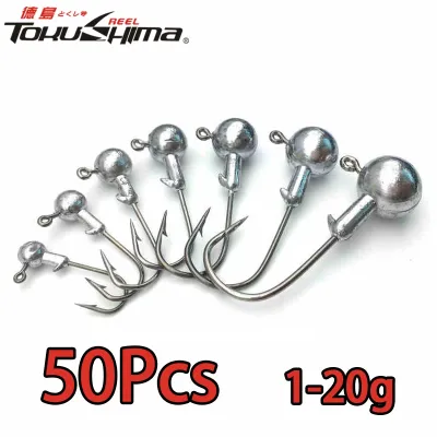 TOKUSHIMA 50/25 / 10PCS 1g - 20g Memimpin Jig Head Carbon Steel Fishing Hook Kail Pancing