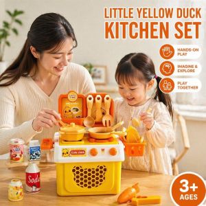 Kids Pretend Play Kitchen Toy Set Little Yellow Duck Baby Cooking Playset Educational