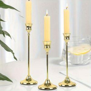 FOUNDTWO 3Pcs Gold Plated Metal Candlestick European Style Exquisite Metal Tabletop Candle Holder Modern Decorative Wedding Candelabra Set Wedding Table