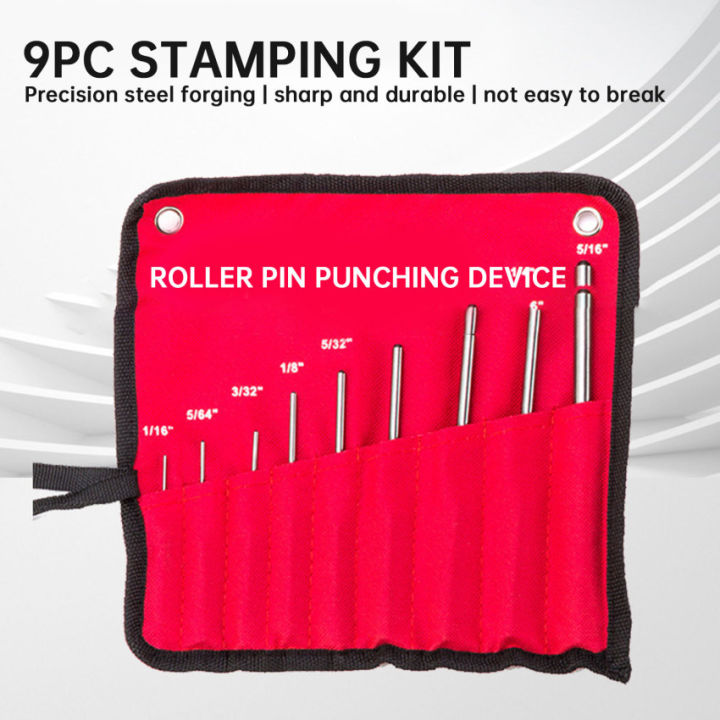 9Pcs Steel Multi Size Round Head Pins Punch Set Grip Roll Pins Punch
